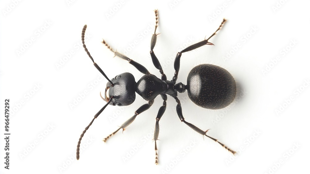 A black ant is on a white background A black ant is on a white background