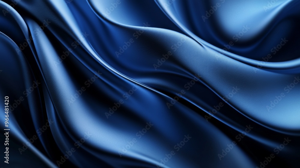 Obraz premium Elegant blue fabric-like texture with smooth flowing curves and soft lighting, creating a luxurious and sophisticated visual effect