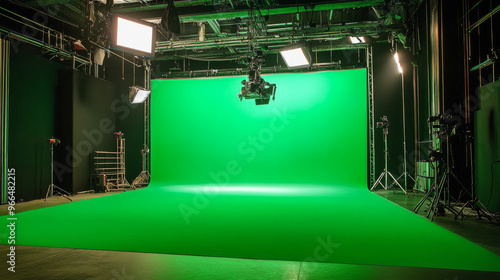 Green screens are like special walls made of green fabric. They let movie makers pretend actors are in other places, like flying or in distant lands. photo