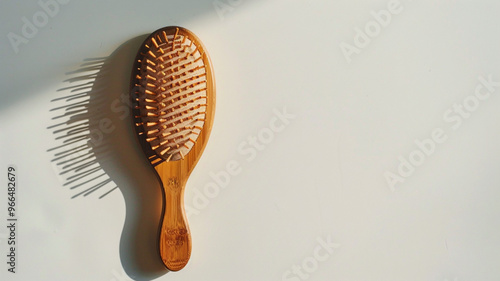 Wooden hairbrush on a clear white bacgground photo