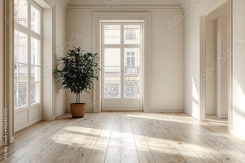 Wallpaper Mural An open living space with light wooden floor and large windows, creating a calm atmosphere. Torontodigital.ca