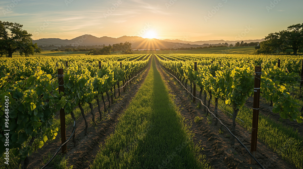 Naklejka premium vineyard at sunset