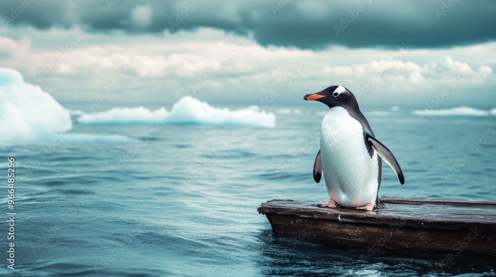 Fototapeta premium Penguin on a Drifting Plank