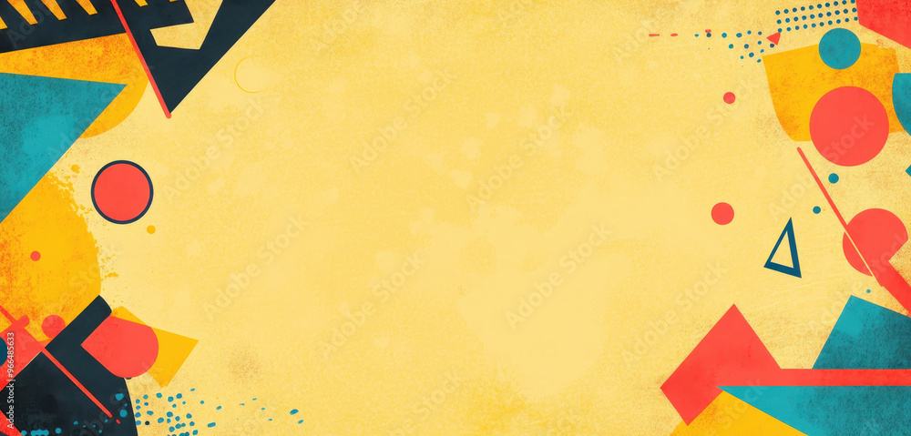 Bold geometric shapes on a yellow grunge background with abstract art elements Bold geometric shapes on a yellow grunge background with abstract art elements