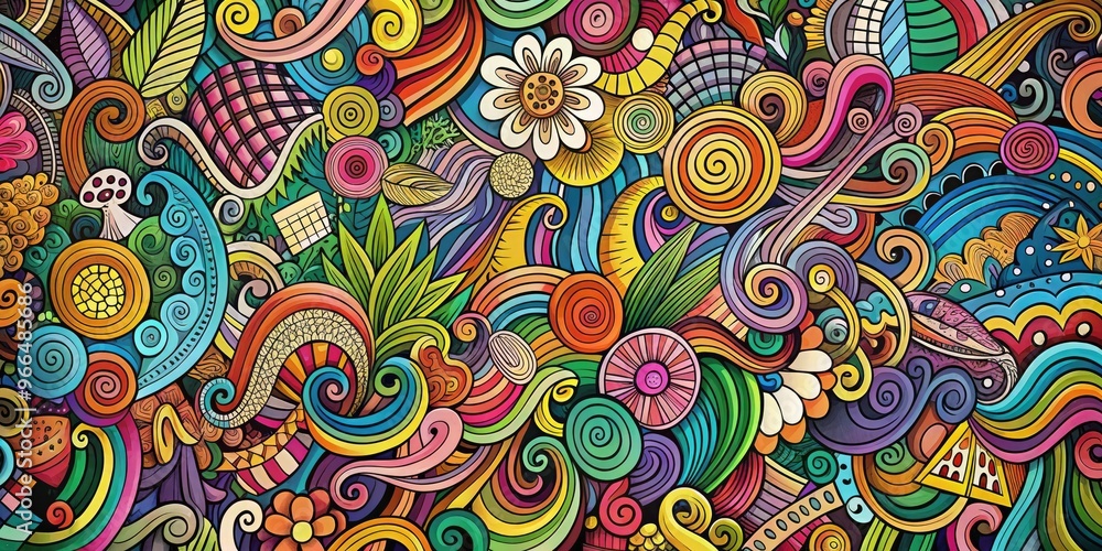 Vibrant, whimsical doodles in various colors and shapes create a playful, abstract background with bold lines, swirling patterns, and creative textures. Vibrant, whimsical doodles in various colors and shapes create a playful, abstract background with bold lines, swirling patterns, and creative textures.