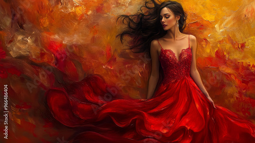The woman in the red dress looked stunning, like she was straight out of a painting.