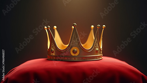 king's golden crown illuminated atop a velvet cushion