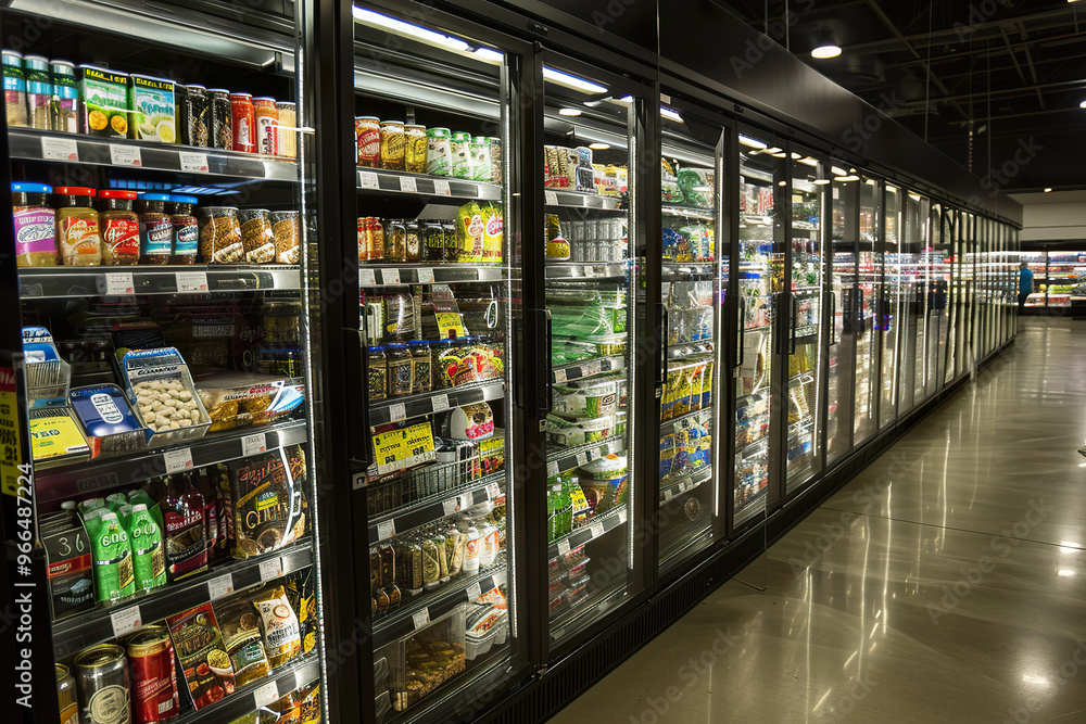 Fototapeta premium A grocery store with aisles of food and aisles of frozen food,, generative ai image,