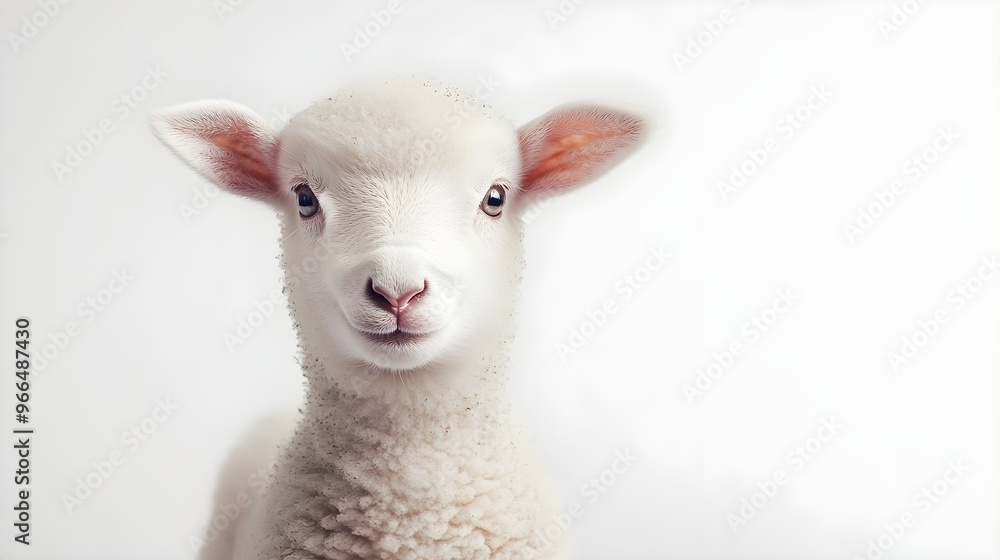 Obraz premium Baby lamb close-up portrait, isolated with a pure white backdrop