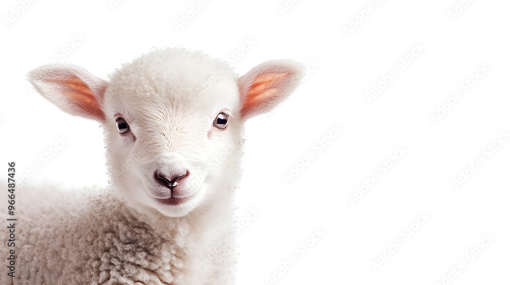 Fototapeta premium Sweet baby lamb portrait, isolated on a clean white surface 