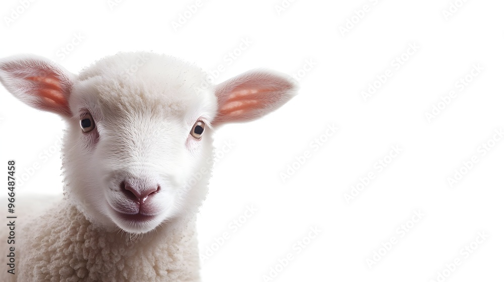 Cute baby lamb sitting in portrait, isolated on a white canvas Cute baby lamb sitting in portrait, isolated on a white canvas