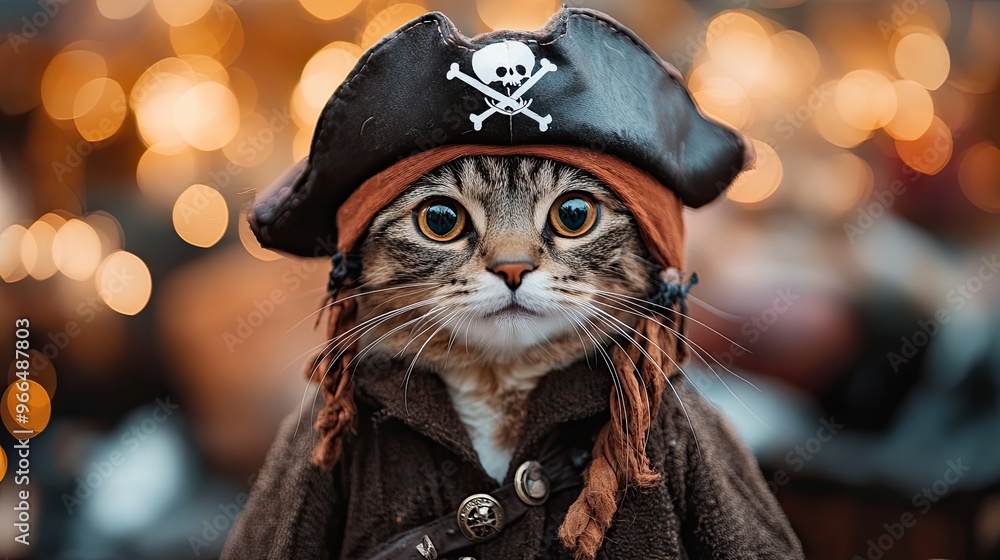 Naklejka premium cute tabby cat dressed as a pirate