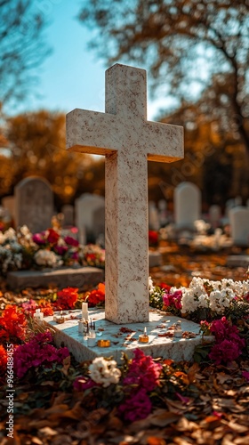 cross in the cemetery on All Saints Day
