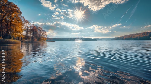 Peaceful Lakeside Scene with Clear Water and Sparkling Sunlight