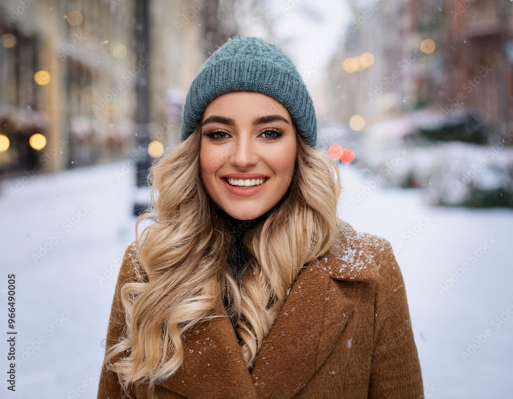 Portrait of Beautiful Happy Woman Outdoors in City During Winter Portrait of Beautiful Happy Woman Outdoors in City During Winter