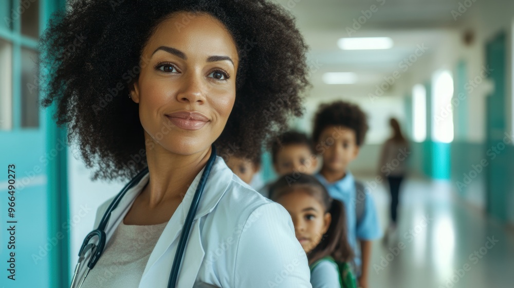 Afro woman in the healthcare sector, making sure her children get to school
