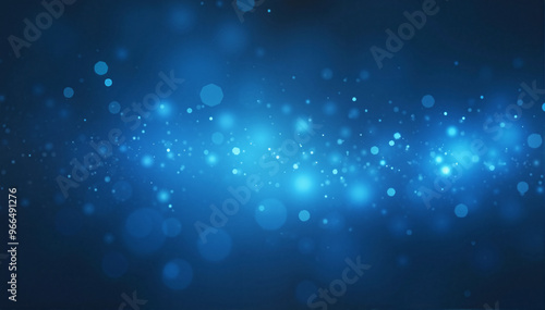 Background with a bokeh effect with various-sized light circles and particles on a gradient blue background, resembling stars or city lights at night. Copy space, space for text.