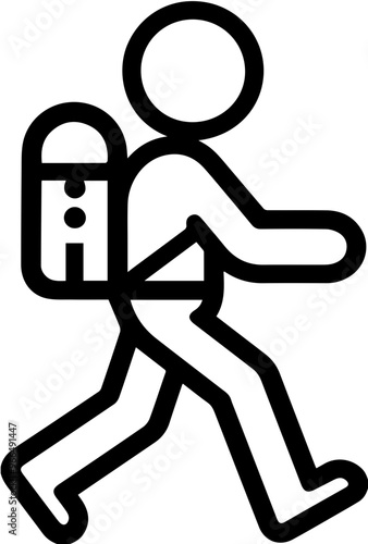 Walking person, hiking, hiker, backpacker, black simple design