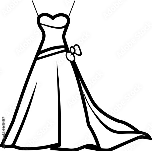 Dress illustration, wedding dress, fashion design, simple silhouette