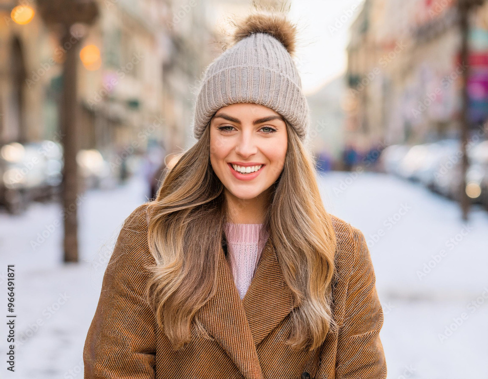 Portrait of Beautiful Happy Woman Outdoors in City During Winter Portrait of Beautiful Happy Woman Outdoors in City During Winter