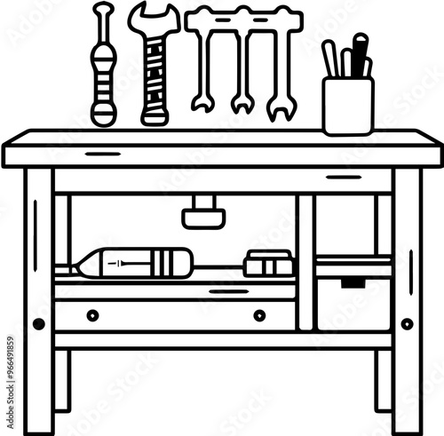 Workbench icons, tools and workspace illustration