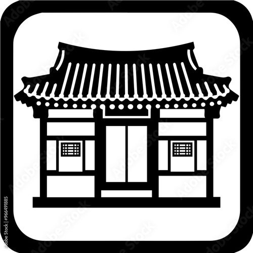 Korean traditional architecture icon, Hanok illustration