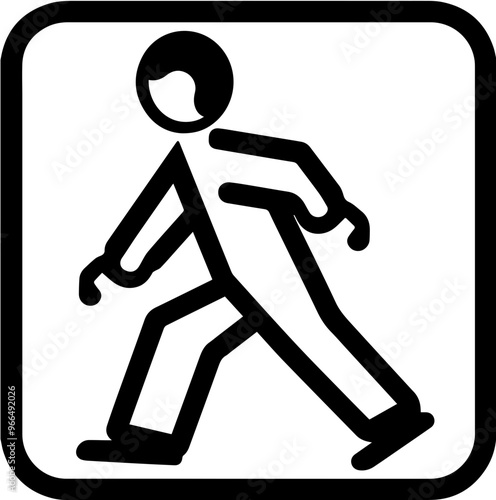 Black and white pedestrian road sign icon, simple graphic design