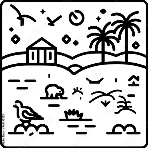 Beach icon, nature landscape illustration