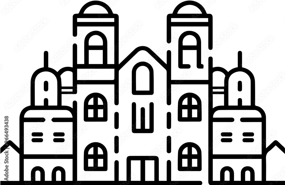 Intricate black and white illustration design in the shape of a castle Intricate black and white illustration design in the shape of a castle