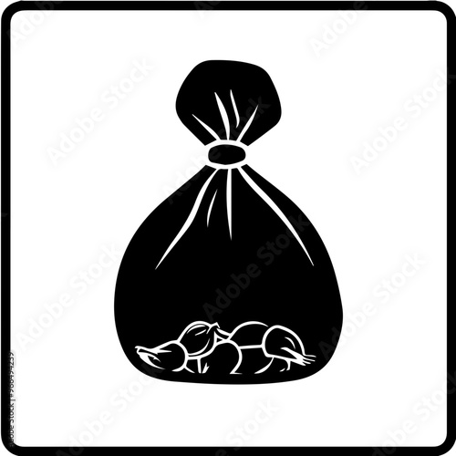 Simple icon illustration in the shape of a black garbage bag