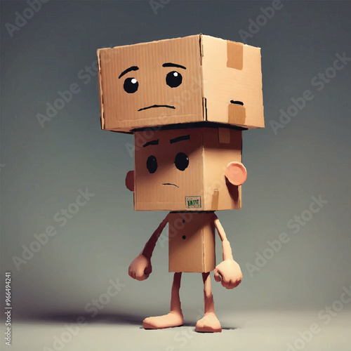 Box Man Character Design Illustration. Vector cartoon illustration of retro cardboard shipping box packing character with funny face, perfect for, stickers, posters, t-shirts, mascots, logos, vector. photo