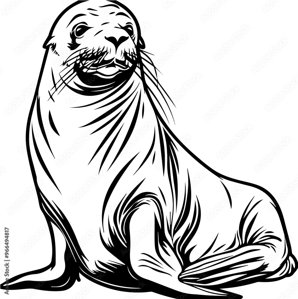 Sea lion illustration, image expressing marine animals and the ocean ecosystem Sea lion illustration, image expressing marine animals and the ocean ecosystem