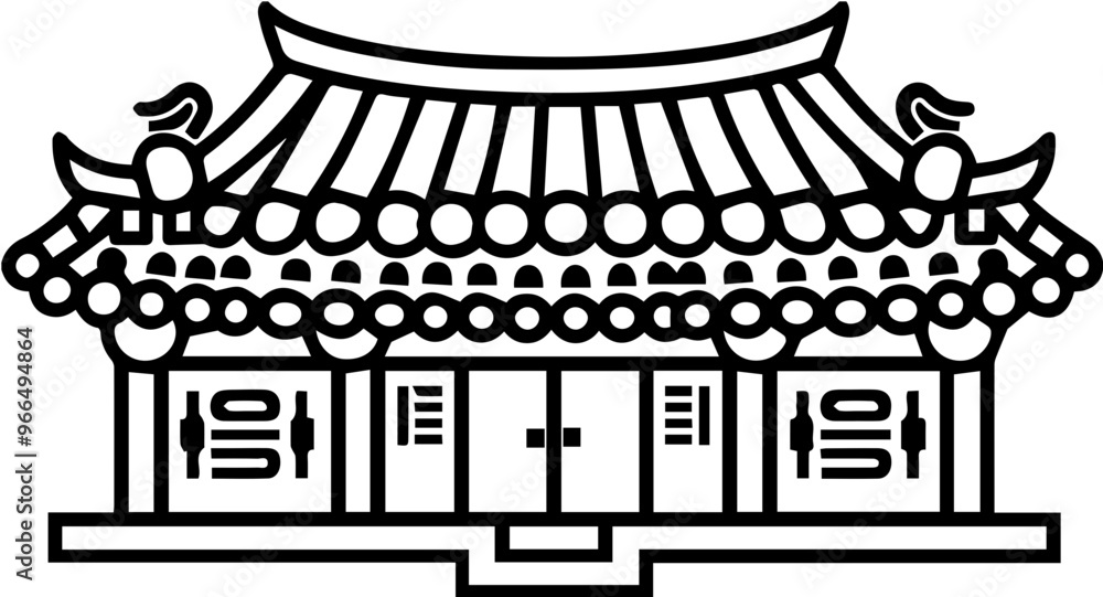 Fototapeta premium Simple icons symbolizing traditional Korean architecture, palaces and cultural assets