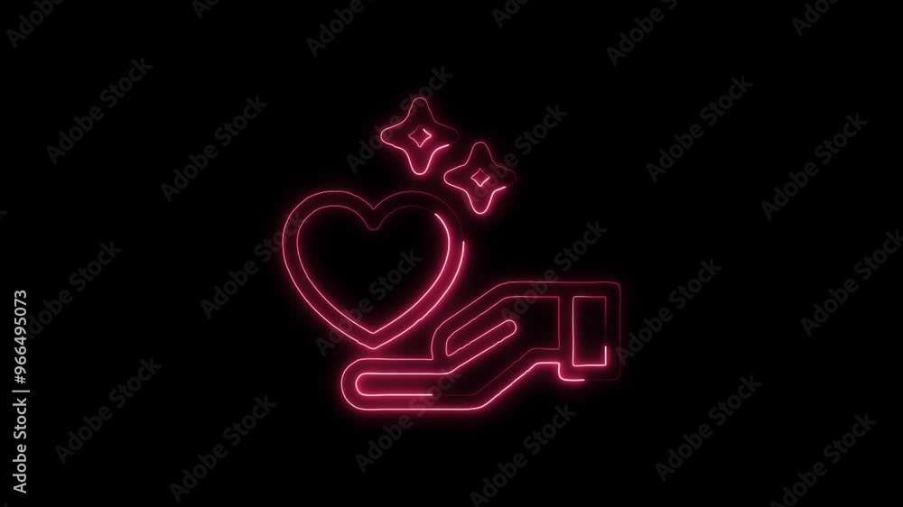 Glowing neon line Hand With Heart animated icon isolated on black background. HD Video motion graphic animation Glowing neon line Hand With Heart animated icon isolated on black background. HD Video motion graphic animation
