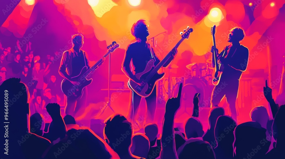 musican band in front of fans illustration musican band in front of fans illustration