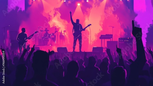 musican band in front of fans illustration