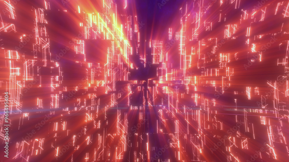 Fototapeta premium Abstract glowing energy futuristic yellw hi-tech abstract background made of lines and computer stripes