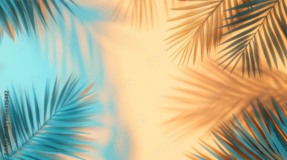 Palm Leaves and Shadows on a Pastel Background Palm Leaves and Shadows on a Pastel Background