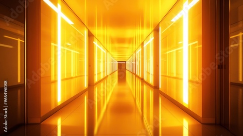 Illuminated Corridor with Yellow Neon Lights