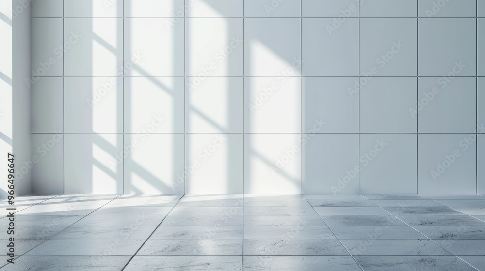 Minimalist White Room Interior with Sunlight and Tiles Minimalist White Room Interior with Sunlight and Tiles