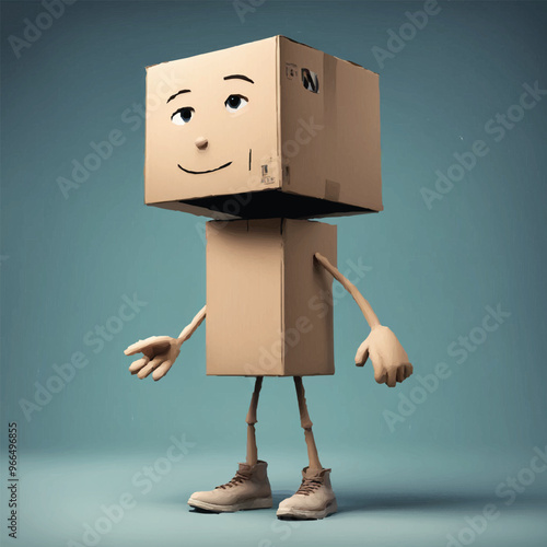 Box Man Character Design Illustration. Vector cartoon illustration of retro cardboard shipping box packing character with funny face, perfect for, stickers, posters, t-shirts, mascots, logos, vector. photo