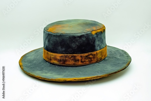 A hat with a brown band and a black top