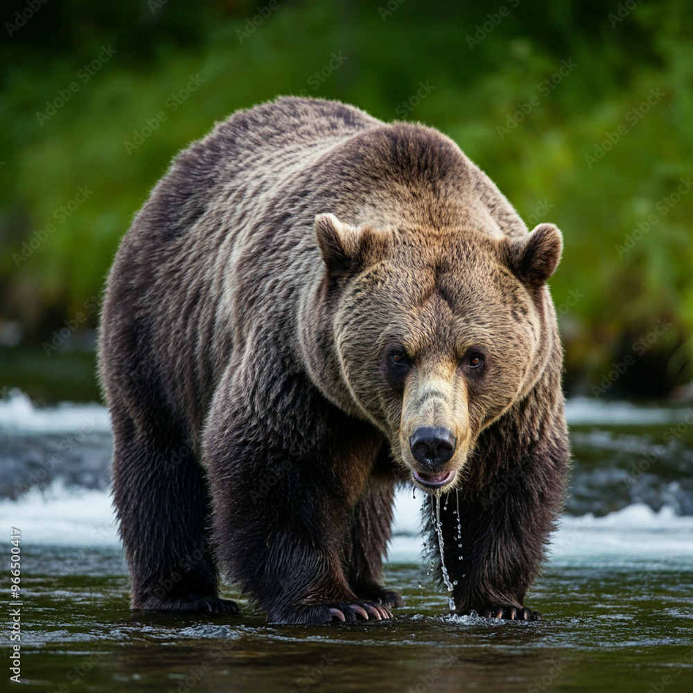 Large scary Grizzly Bear fishing in the river Large scary Grizzly Bear fishing in the river