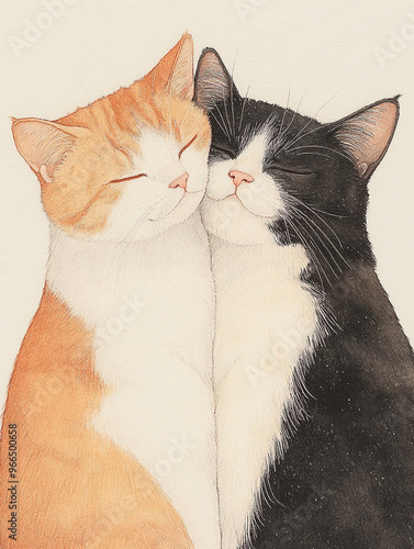 watercolor painting of cats in love