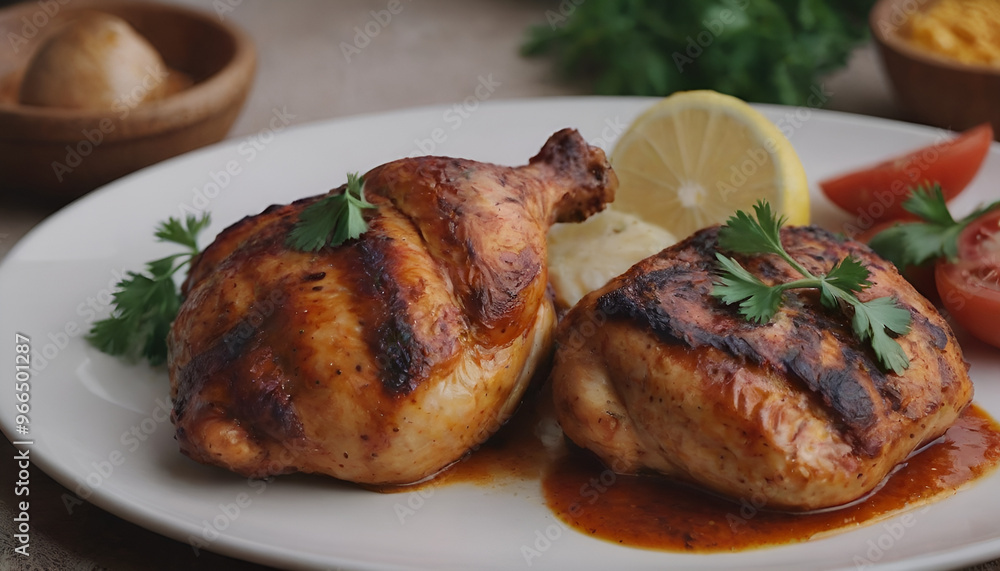 baked pieces of peri peri chicken on a plate baked pieces of peri peri chicken on a plate