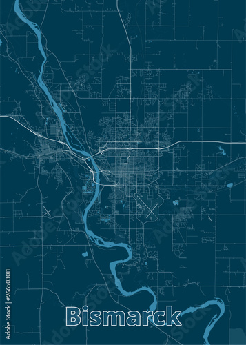 Bismarck, North Dakota, United States artistic blueprint map poster