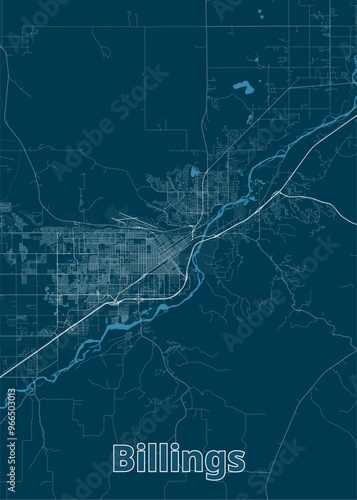 Billings, Montana, United States artistic blueprint map poster