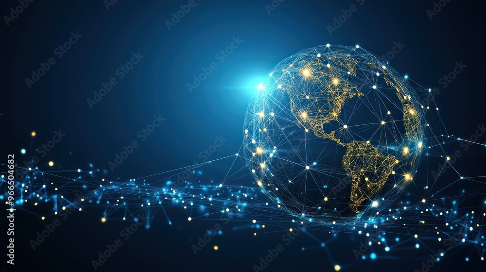 Obraz premium A Golden Wired Globe with Luminous Connections