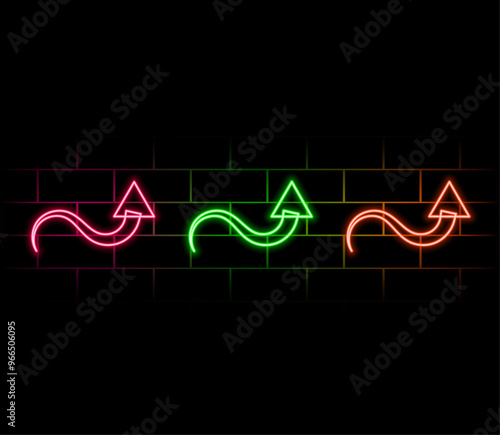 3d render, abstract minimalist geometric background. Two counter neon arrows approaching each other. Contradiction concept