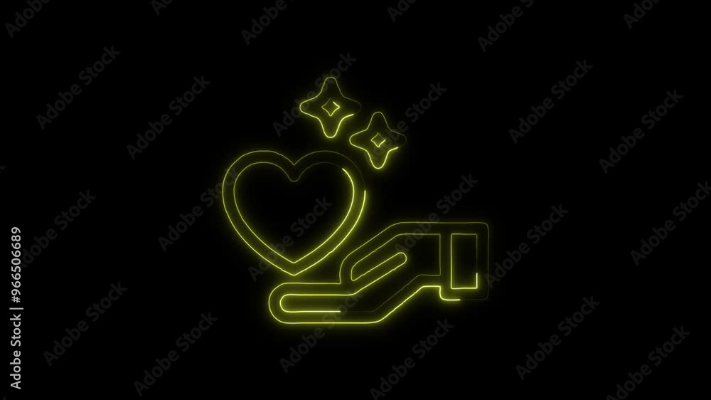 Glowing neon line Hand With Heart animated icon isolated on black background. HD Video motion graphic animation Glowing neon line Hand With Heart animated icon isolated on black background. HD Video motion graphic animation